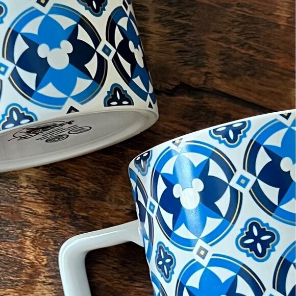 Two Disney Geometric Blue Micky Mug 12 Ounce - Picture 2 of 10